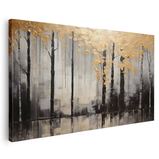 Tableau sur toile d'abstrait d'arbre noir avec tache doré KWADECO