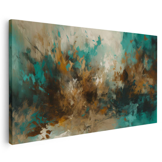 Tableau abstrait sur toile, couleurs vert et marron mélangées KWADECO
