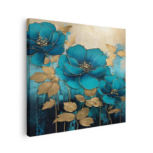 Tableau sur toile carré bleu et doré KWADECO