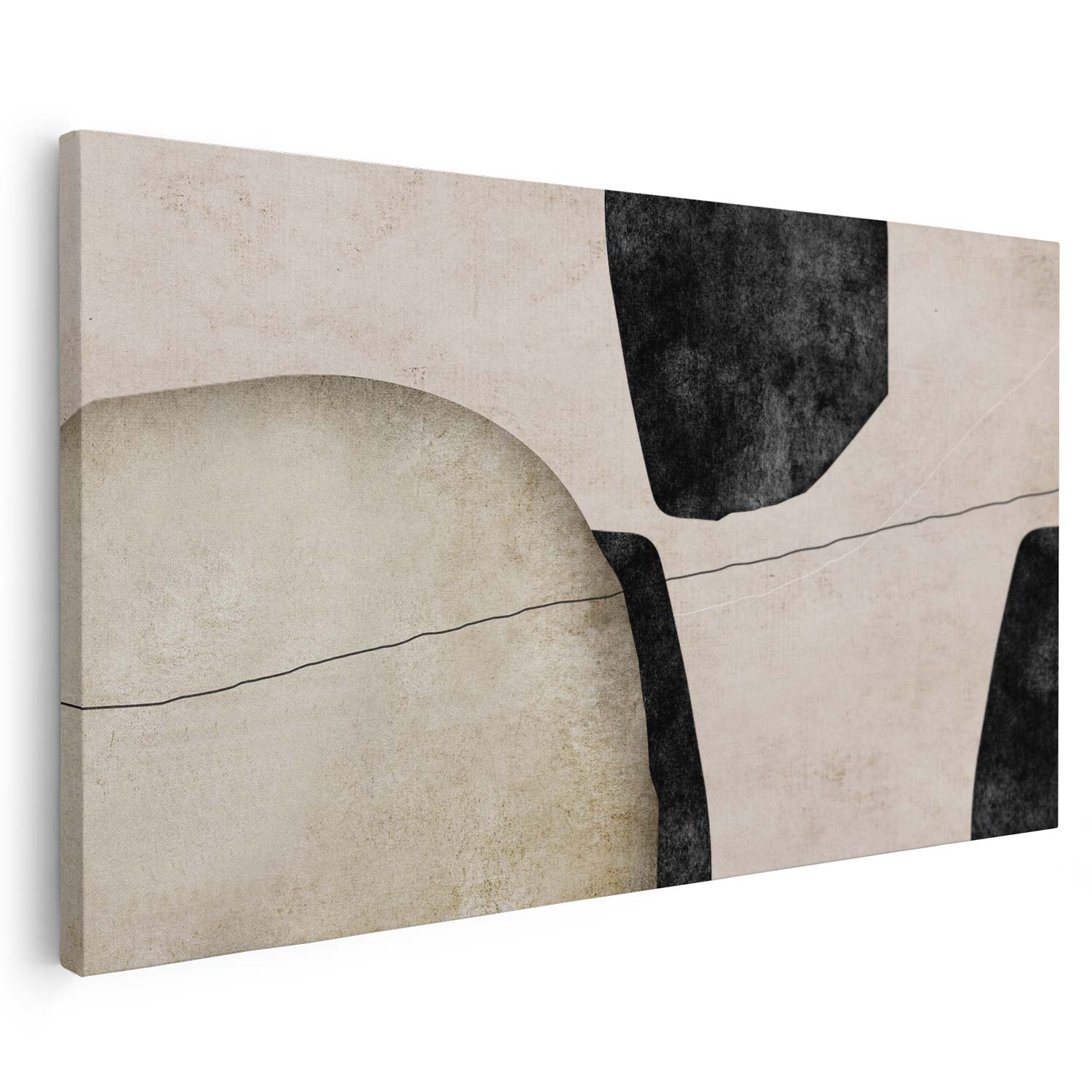 Tableau sur toile d'abstrait noir et beige KWADECO
