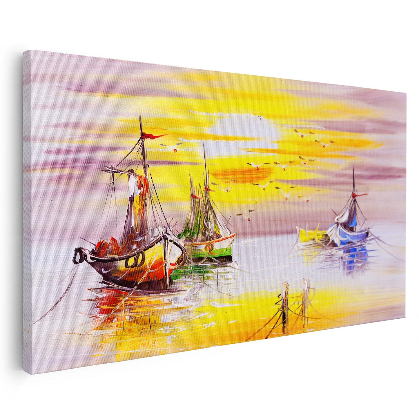 Tableau sur toile d'un navire et de la lune KWADECO