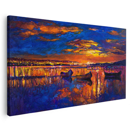 Tableau sur toile d'un navire au coucher de soleil KWADECO