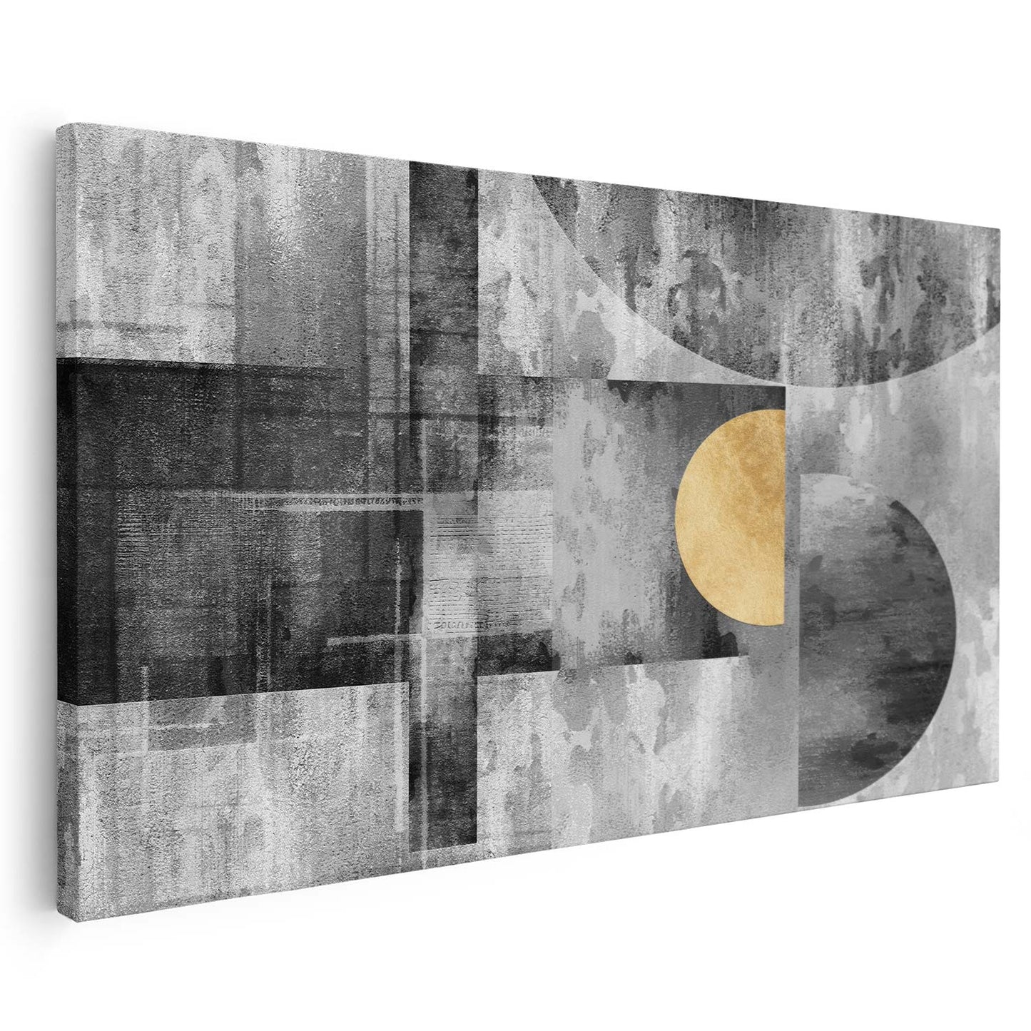 Tableau sur toile moderne avec un fond noir et  cercle doré KWADECO