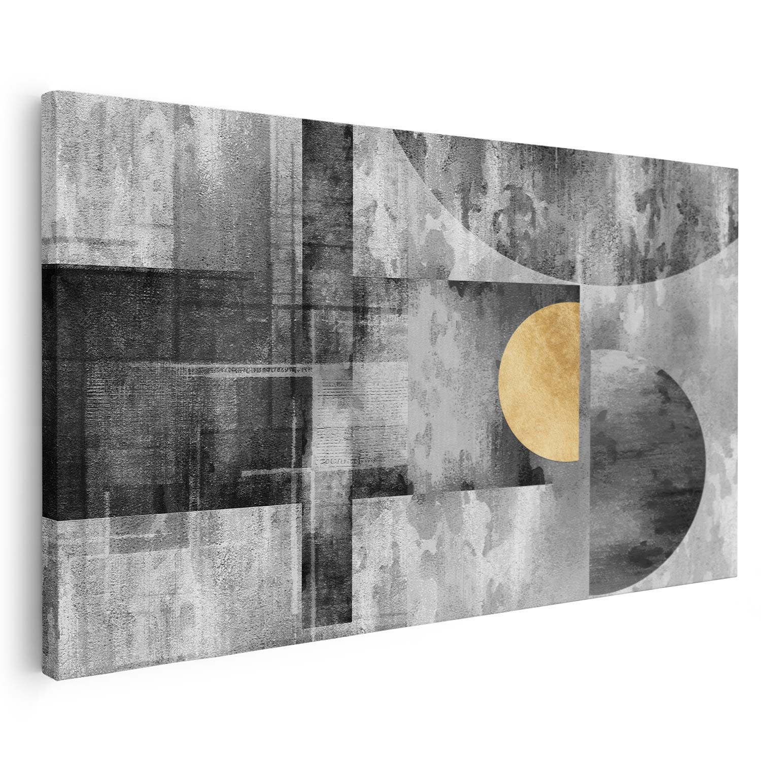 Tableau sur toile moderne avec un fond noir et  cercle doré KWADECO